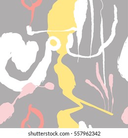The seamless colorful pattern with shapes, lines, spots, imprints, dots and design elements. Hand-drawn overlapping background for your design.Textile, blog decoration, banner, poster, wrapping paper.