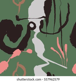 The seamless colorful pattern with shapes, lines, spots, imprints, dots and design elements. Hand-drawn overlapping background for your design.Textile, blog decoration, banner, poster, wrapping paper.