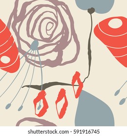 The seamless colorful pattern with shapes, lines, spots, imprints, dots and design elements. Hand drawn overlapping background for your design.Textile, blog decoration, banner, poster, wrapping paper.