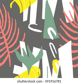 The seamless colorful pattern with shapes, lines, spots, imprints, dots and design elements. Hand drawn overlapping background for your design.Textile, blog decoration, banner, poster, wrapping paper.