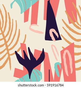 The seamless colorful pattern with shapes, lines, spots, imprints, dots and design elements. Hand drawn overlapping background for your design.Textile, blog decoration, banner, poster, wrapping paper.