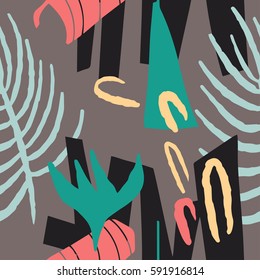 The seamless colorful pattern with shapes, lines, spots, imprints, dots and design elements. Hand drawn overlapping background for your design.Textile, blog decoration, banner, poster, wrapping paper.