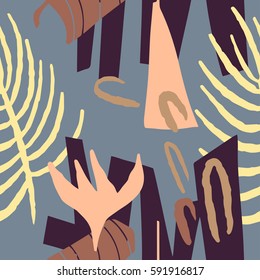 The seamless colorful pattern with shapes, lines, spots, imprints, dots and design elements. Hand drawn overlapping background for your design.Textile, blog decoration, banner, poster, wrapping paper.