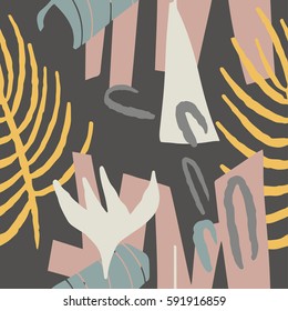 The seamless colorful pattern with shapes, lines, spots, imprints, dots and design elements. Hand drawn overlapping background for your design.Textile, blog decoration, banner, poster, wrapping paper.