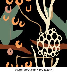 The seamless colorful pattern with shapes, lines, spots, imprints, dots and design elements. Hand drawn overlapping background for your design.Textile, blog decoration, banner, poster, wrapping paper.