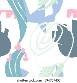 The seamless colorful pattern with shapes, lines, spots, imprints, dots and design elements. Hand drawn overlapping background for your design.Textile, blog decoration, banner, poster, wrapping paper.