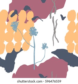 The seamless colorful pattern with shapes, lines, spots, imprints, dots and design elements. Hand drawn overlapping background for your design.Textile, blog decoration, banner, poster, wrapping paper.