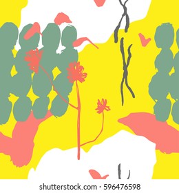 The seamless colorful pattern with shapes, lines, spots, imprints, dots and design elements. Hand drawn overlapping background for your design.Textile, blog decoration, banner, poster, wrapping paper.