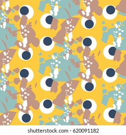 The seamless colorful pattern with shapes, lines, spots, imprints, dots and design elements. Hand drawn overlapping background for your design.Textile, blog decoration, banner, poster.
