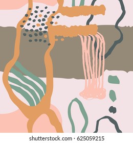 The seamless colorful pattern with shapes, lines, spots, imprints, dots and design elements. Hand drawn overlapping background for your design.Textile, blog decoration, banner, poster, wrapping paper.