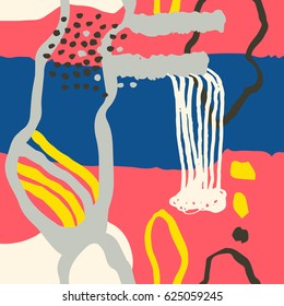 The seamless colorful pattern with shapes, lines, spots, imprints, dots and design elements. Hand drawn overlapping background for your design.Textile, blog decoration, banner, poster, wrapping paper.