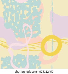 The seamless colorful pattern with shapes, lines, spots, imprints, dots and design elements. Hand drawn overlapping background for your design.Textile, blog decoration, banner, poster, wrapping paper.