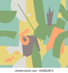 El patrón colorido sin fisuras con Formas, líneas, manchas, huellas, puntos y Elementos de diseño. Arte moderno que se superpone al fondo para su design.Textile, decoración de blog, Anuncio, cartel, papel de embalaje.