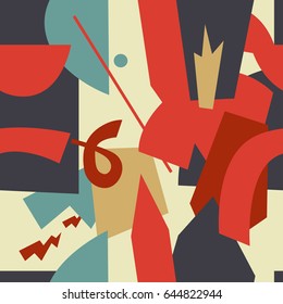 The seamless colorful pattern with shapes, lines, spots, imprints, dots and design elements. Modern art overlapping background for your design.Textile, blog decoration, banner, poster, wrapping paper.