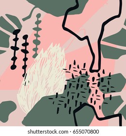 The seamless colorful pattern with shapes, lines, spots, imprints, dots and design elements. Hand drawn overlapping background for your design.Textile, blog decoration, banner, poster, wrapping paper.