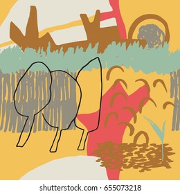 The seamless colorful pattern with shapes, lines, spots, imprints, dots and design elements. Hand drawn landscape background for your design.Textile, blog decoration, banner, poster, wrapping paper.