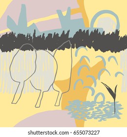 The seamless colorful pattern with shapes, lines, spots, imprints, dots and design elements. Hand drawn landscape background for your design.Textile, blog decoration, banner, poster, wrapping paper.