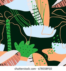 The seamless colorful pattern with shapes, lines, spots, imprints, dots and design elements. Hand drawn overlapping background for your design.Textile, blog decoration, banner, poster, wrapping paper.