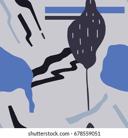 The seamless colorful pattern with shapes, lines, spots, imprints, dots and design elements. Hand drawn overlapping background for your design.Textile, blog decoration, banner, poster, wrapping paper.