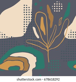 The seamless colorful pattern with shapes, lines, spots, imprints, dots and design elements. Hand drawn overlapping background for your design.Textile, blog decoration, banner, poster, wrapping paper.