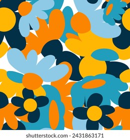 Seamless colorful pattern with simple daisy flowers vector illustration 