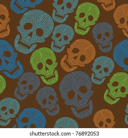 Seamless colorful pattern with skull. Backgrounding retro colors with skull.