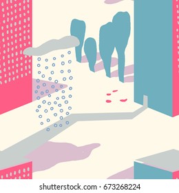 The seamless colorful pattern with ?ity, skyscrapers and trees. Hand drawn overlapping background for your design.Textile, blog decoration, banner, poster, wrapping paper.
