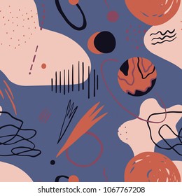 The seamless colorful pattern with space, stars, galaxies, constellations. Hand drawn overlapping background for your design.Textile, blog decoration, banner, poster, wrapping paper.