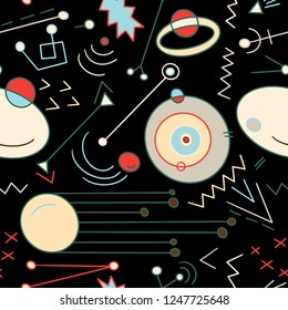 The seamless colorful pattern with space, stars, galaxies, constellations. Hand drawn overlapping background for your design.Textile, blog decoration, banner, poster, wrapping paper.