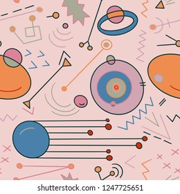 The seamless colorful pattern with space, stars, galaxies, constellations. Hand drawn overlapping background for your design.Textile, blog decoration, banner, poster, wrapping paper.