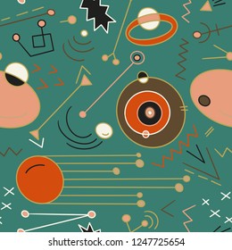 The seamless colorful pattern with space, stars, galaxies, constellations. Hand drawn overlapping background for your design.Textile, blog decoration, banner, poster, wrapping paper.
