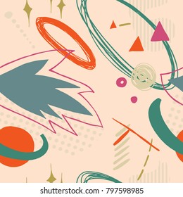 The seamless colorful pattern with space, stars, galaxies, constellations. Hand drawn overlapping background for your design.Textile, blog decoration, banner, poster, wrapping paper.