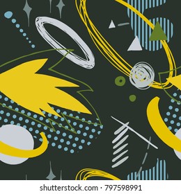 The seamless colorful pattern with space, stars, galaxies, constellations. Hand drawn overlapping background for your design.Textile, blog decoration, banner, poster, wrapping paper.