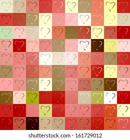 Seamless colorful pattern of squares and drawing hearts, vector illustration for your design
