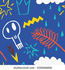 The seamless colorful pattern with street art . Hand drawn overlapping crazy background for your design.Textile, blog decoration, banner, poster, wrapping paper.
