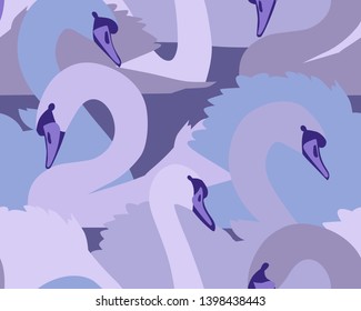 A seamless colorful pattern with swans. Plane wildlife background with beautiful birds. Textile and fabric design. 