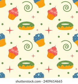 Seamless colorful pattern of sweets. Great for birthday parties, textile, banners, wallpaper, packaging - vector design