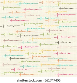 seamless colorful pattern with text "I love you " on texture background