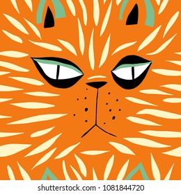 The seamless colorful pattern with tiger . Hand drawn overlapping crazy background for your design.Textile, blog decoration, banner, poster, wrapping paper.