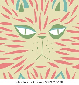 The seamless colorful pattern with tiger . Hand drawn overlapping crazy background for your design.Textile, blog decoration, banner, poster, wrapping paper.