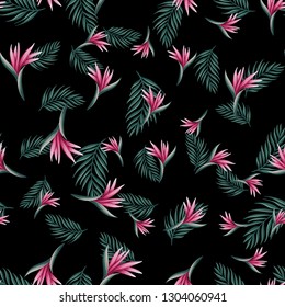a seamless colorful pattern with tropical plants