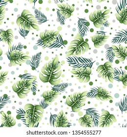 a seamless colorful pattern with tropical plants