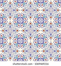 Seamless colorful pattern in turkish style. Vintage decorative elements. Hand drawn background. Islam, Arabic, Indian, ottoman motifs. Perfect for printing on fabric, ceramic tile or paper. Vector.