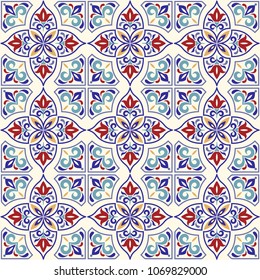 Seamless colorful pattern in turkish style. Vintage decorative elements. Hand drawn background. Islam, Arabic, Indian, ottoman motifs. Perfect for printing on fabric, ceramic tile or paper. Vector.