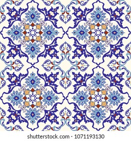 Seamless colorful pattern in turkish style. Vintage decorative elements. Hand drawn background. Islam, Arabic, Indian, ottoman motifs. Perfect for printing on fabric, ceramic tile or paper. Vector