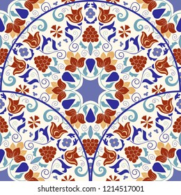Seamless colorful pattern in turkish style. Vintage decorative elements. Hand drawn background. Islam, Arabic, Indian, ottoman motifs. Perfect for printing on fabric or paper. Vector