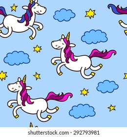 Seamless colorful pattern with unicorns