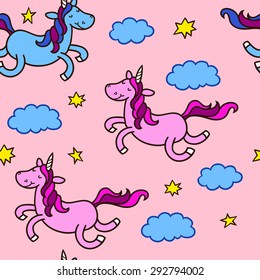 Seamless colorful pattern with unicorns