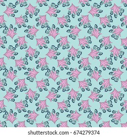 Seamless colorful pattern. Vector background with retro flowers