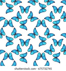 Seamless colorful pattern. Vector background with blue butterflies